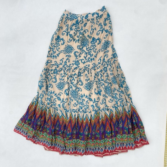 Free People Dresses & Skirts - Free People Skirt Small Cream Multicolor Sunrise Voile Maxi Boho Tiered Festival